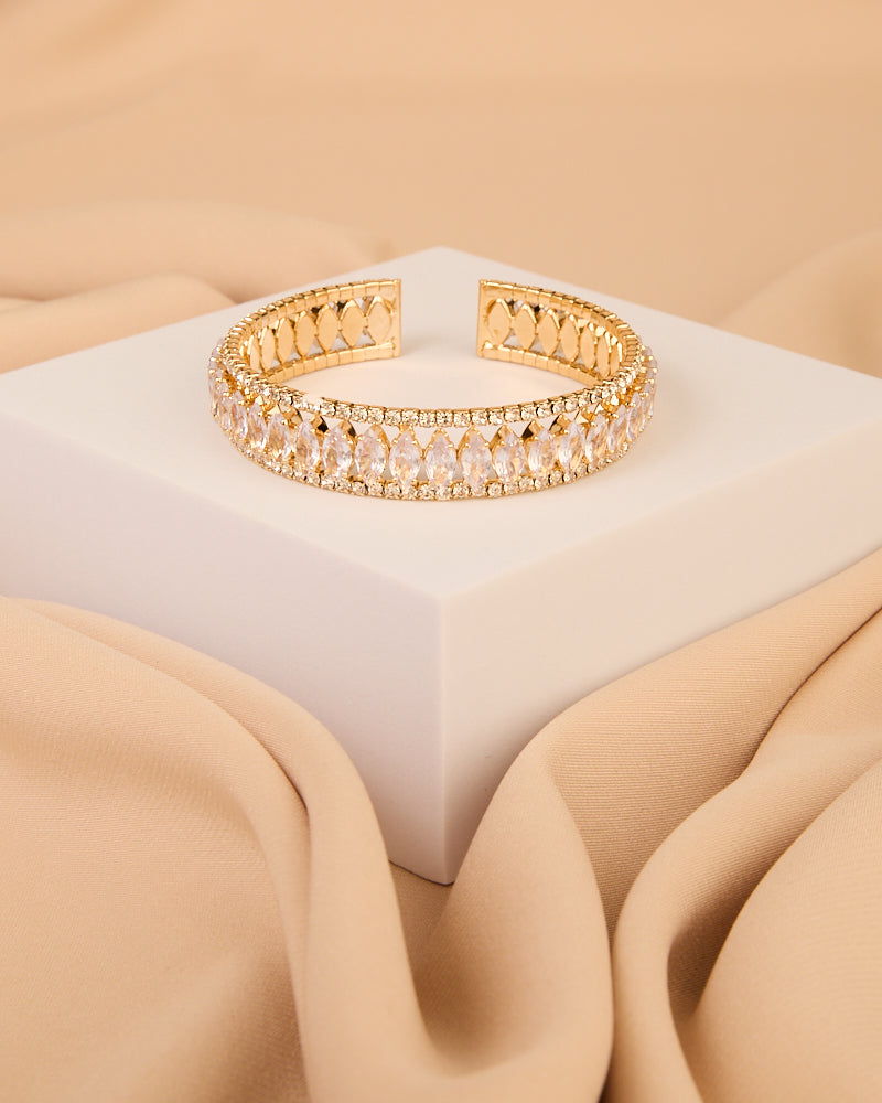 Chole Marquise Cut Rhinestone Embellished Cuff Bracelet | Gold