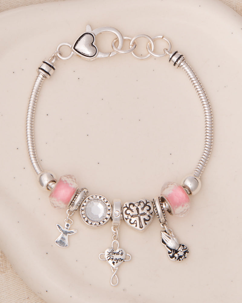 Carrie Crystal Embellished "Lord's Prayer" Charm Bead Bracelet