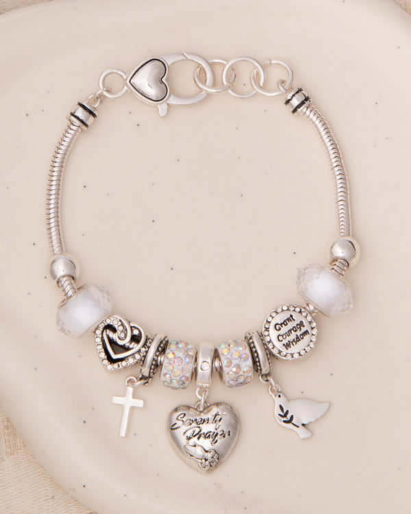 Genevieve Rhinestone Embellished "Serenity" Charm Bead Bracelet