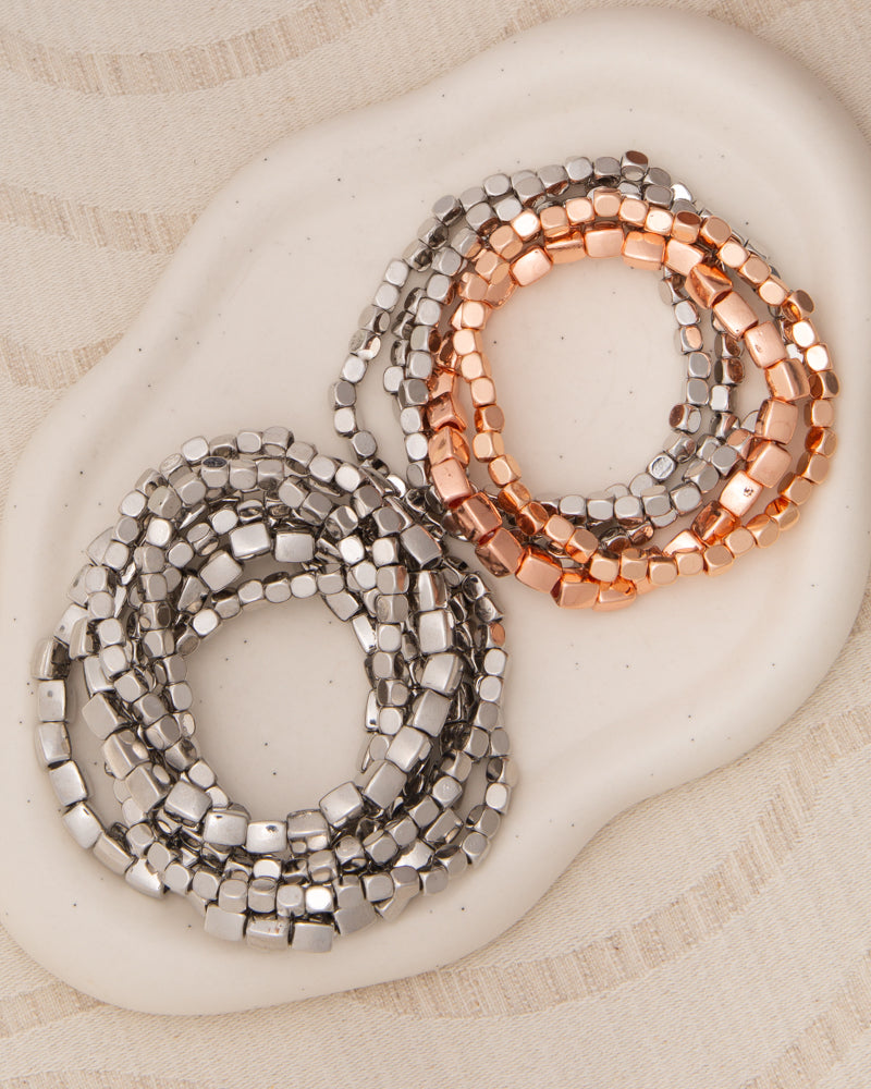 Quincy Metallic Cube Nugget Bead Bracelet Stack