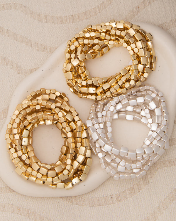 Quincy Metallic Cube Nugget Bead Bracelet Stack