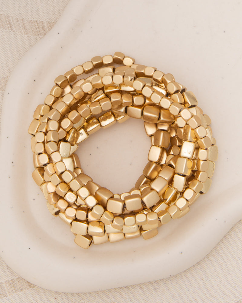Quincy Metallic Cube Nugget Bead Bracelet Stack