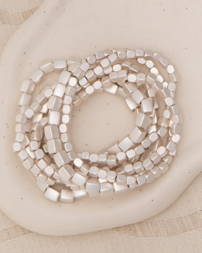 Quincy Metallic Cube Nugget Bead Bracelet Stack