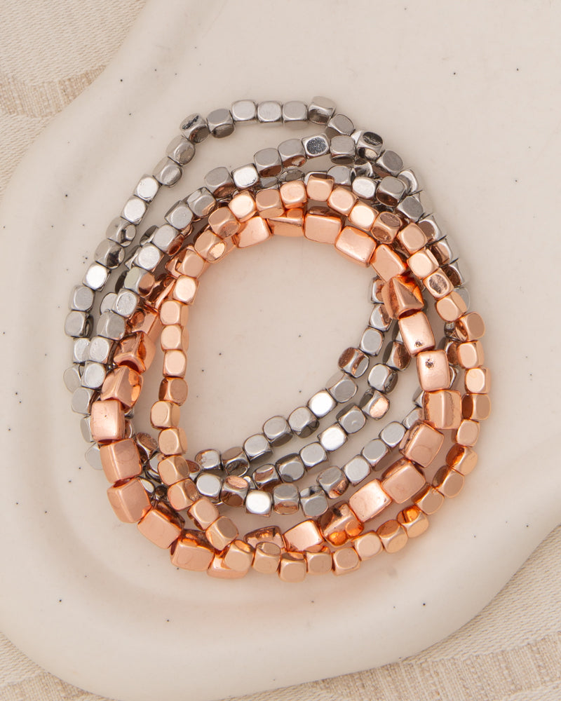 Quincy Metallic Cube Nugget Bead Bracelet Stack | Multicolor