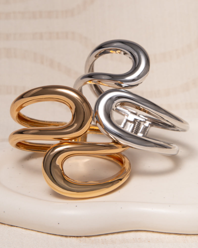 Elsa Polished Asymmetrical Open Inlay Bypass Hinged Bracelet