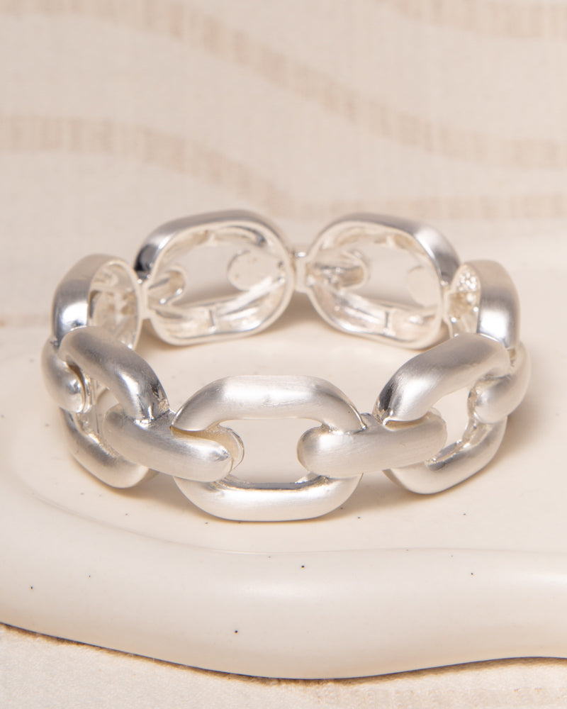 Elisabeth Brushed Finish Anchor Link Chain Stretch Bracelet | Silver