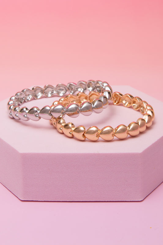 Sage Polished Puff Heart Stretch Band Bracelet