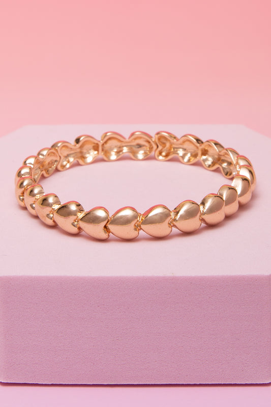Sage Polished Puff Heart Stretch Band Bracelet | Gold