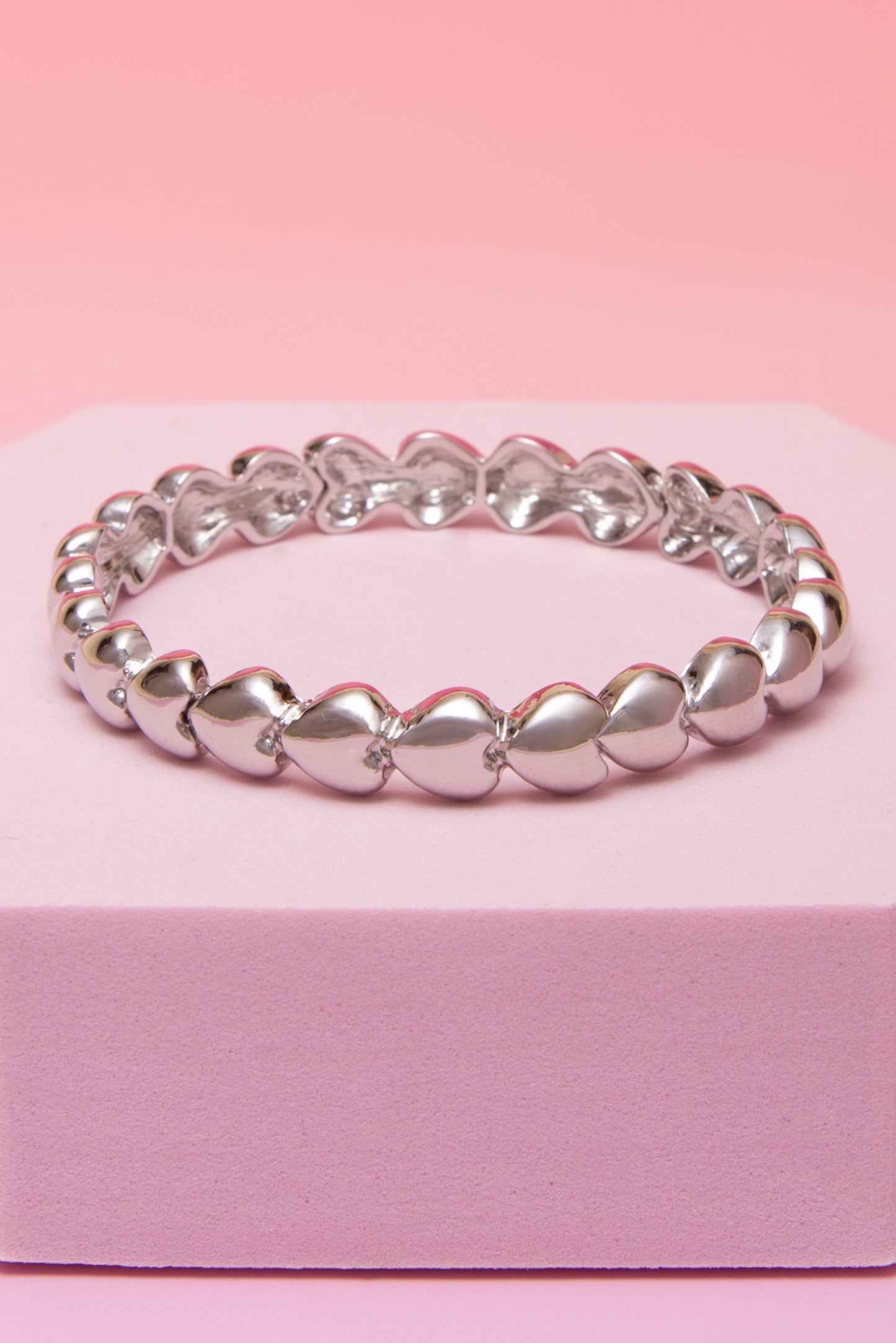 Sage Polished Puff Heart Stretch Band Bracelet