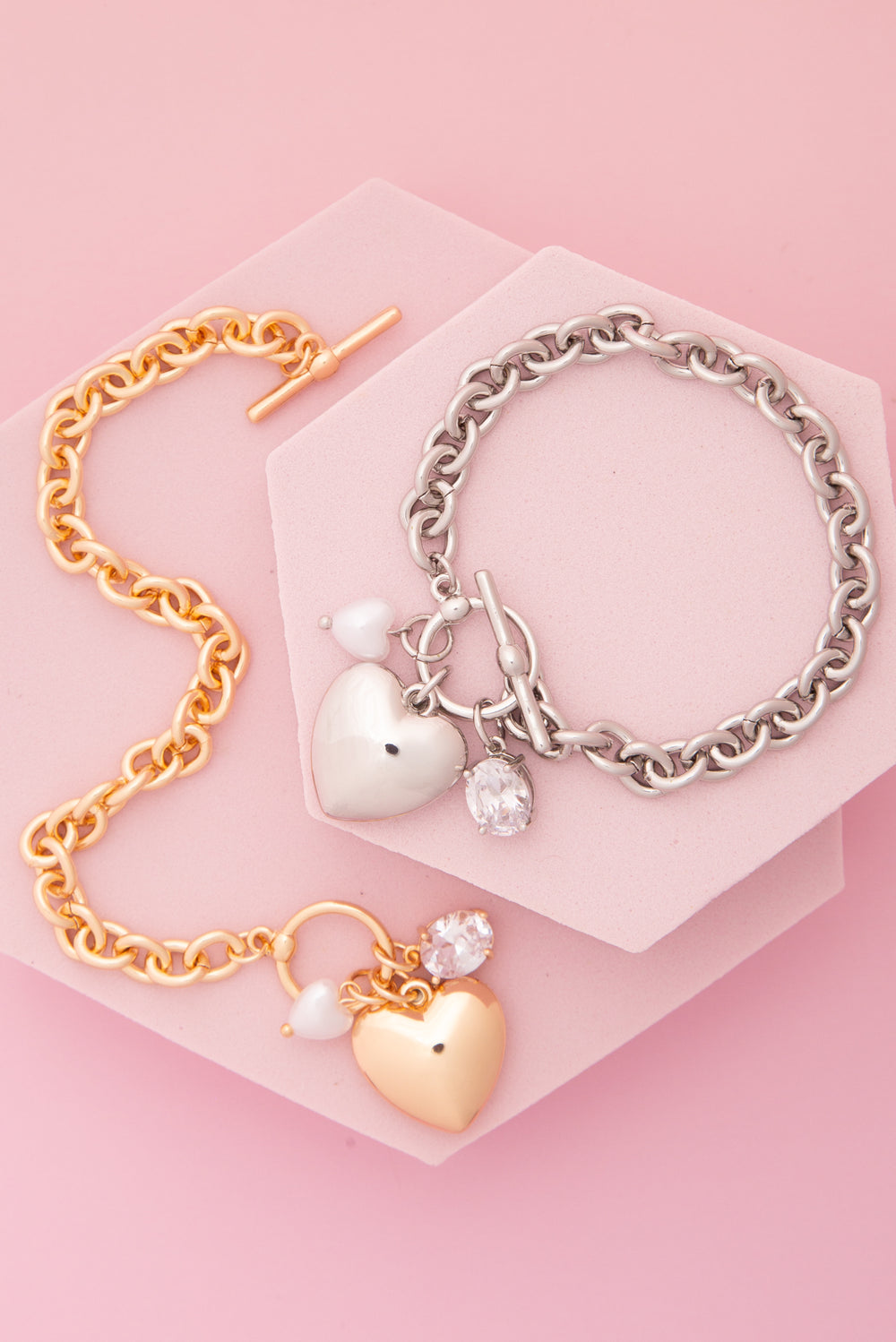 Harper Heart Charm Chain Bracelet with Pearl and Crystal Accents