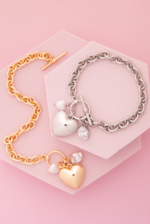 Harper Heart Charm Chain Bracelet with Pearl and Crystal Accents