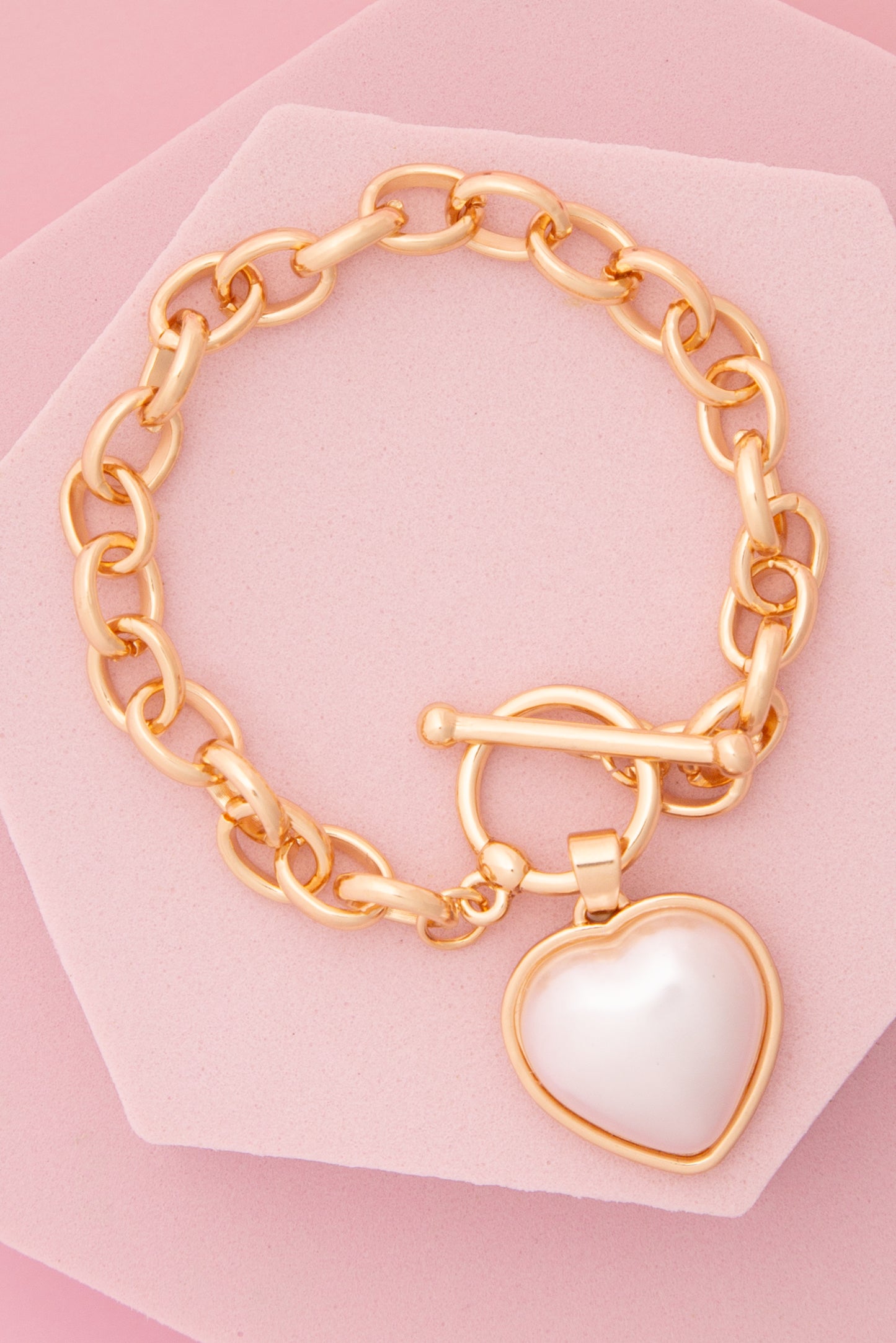 Eliana Pearl Heart Charm Toggle Chain Bracelet