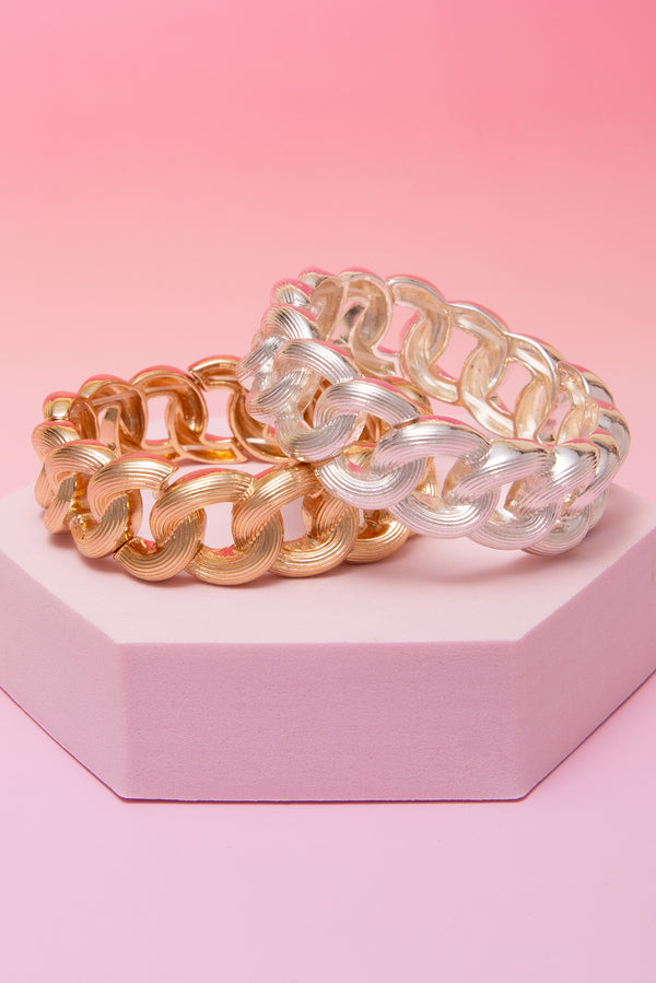 Esther Oval Curb Linked Chain Stretch Bracelet