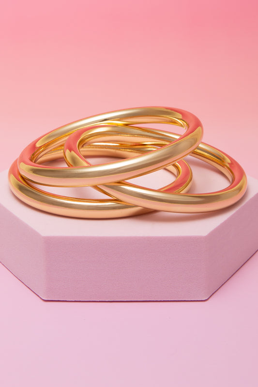 Blake 3pc Polished Multi-Layer Bangle Bracelet Set | Gold