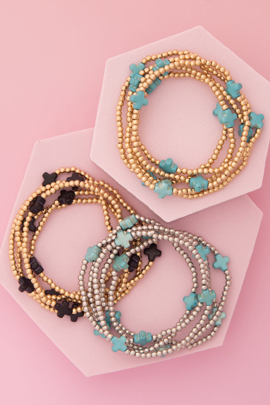 Lucy 3pc Multi-Layered Cross Charm Ball Chain Bracelet Set