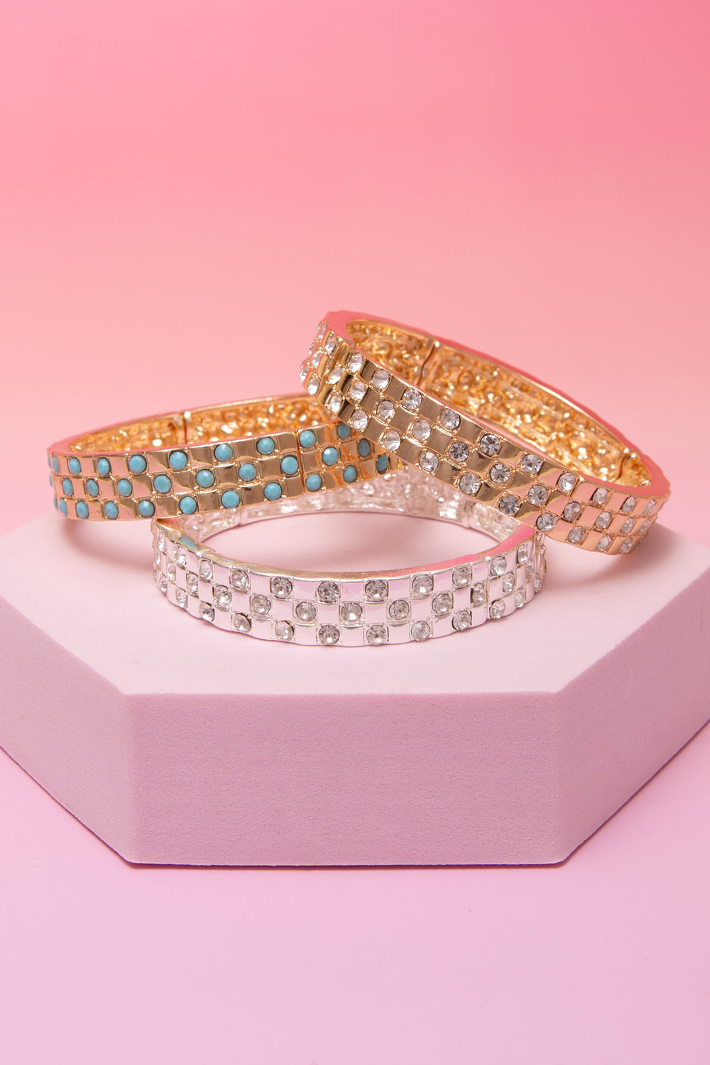Alexandra Embellished Pavé Checker Pattern Stretch Bracelet