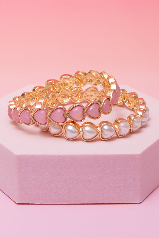 Allison Heart Shape Pearlescent Enamel Bezel Stretch Bracelet