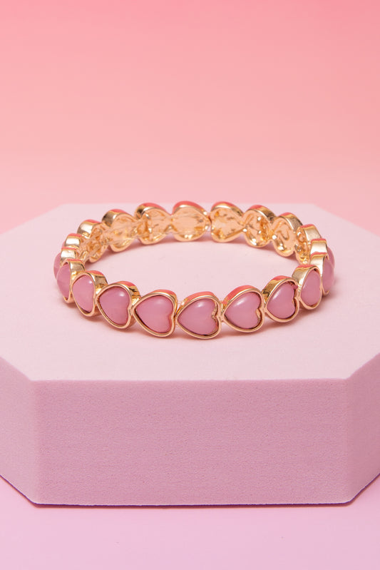 Allison Heart Shape Pearlescent Enamel Bezel Stretch Bracelet | Pink