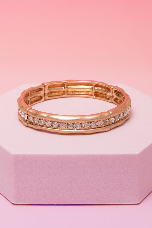 Anna Hammered Finish Crystal / Turquoise Channel Bracelet | Gold Clear