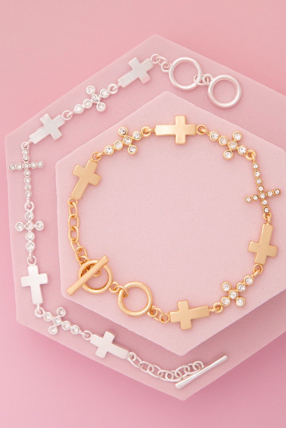 Mila Brushed Finish Crystal Embellished Interplay Cross Bracelet