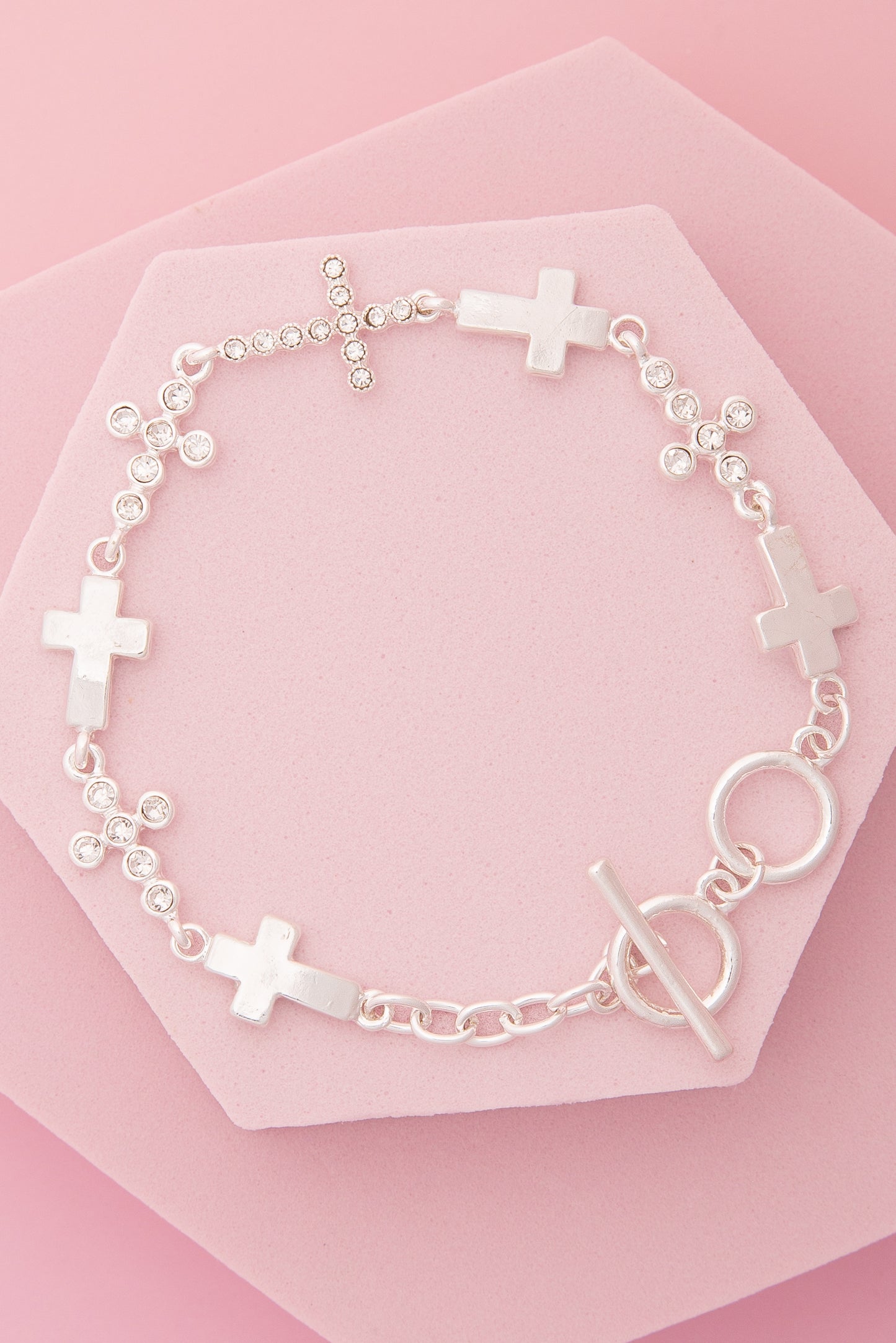 Mila Brushed Finish Crystal Embellished Interplay Cross Bracelet