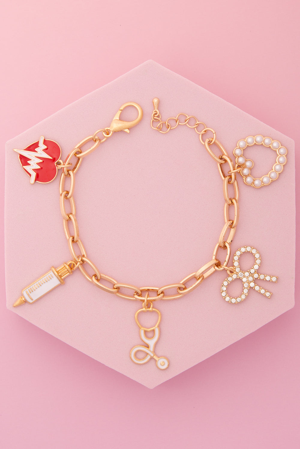 Jade Nurse Theme Charm Bracelet with Enamel Trinkets