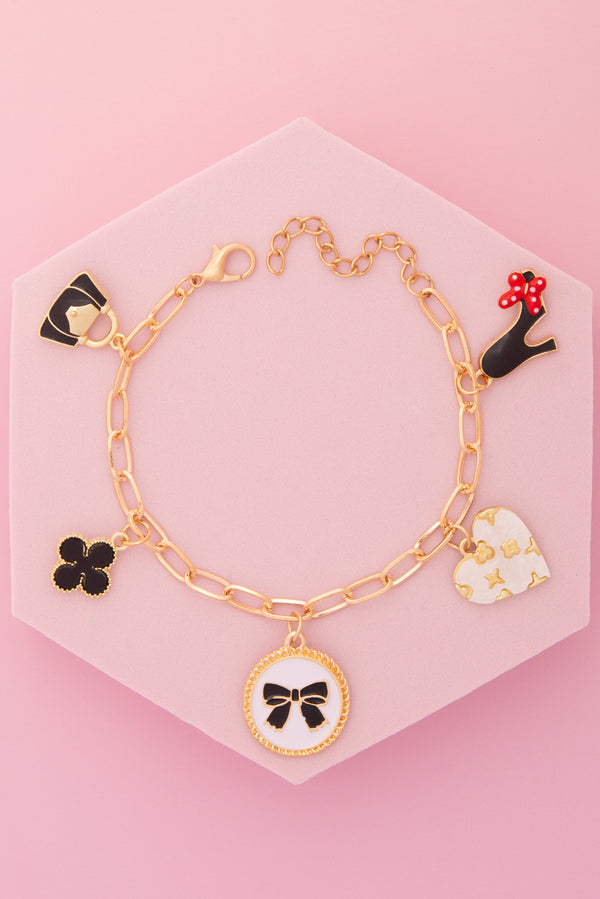 Melody Fashionista Theme Charm Bracelet with Enamel Trinkets
