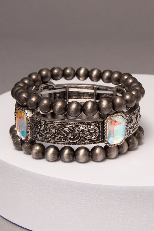Karter 3 Pc Western Crystal Stretch Bracelet | Iridescent