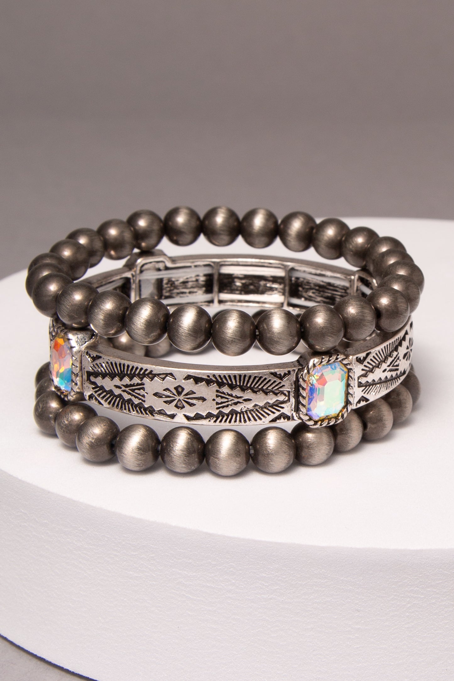 Avani Western Crystal Embellished 3 Piece Etched Bracelet Set