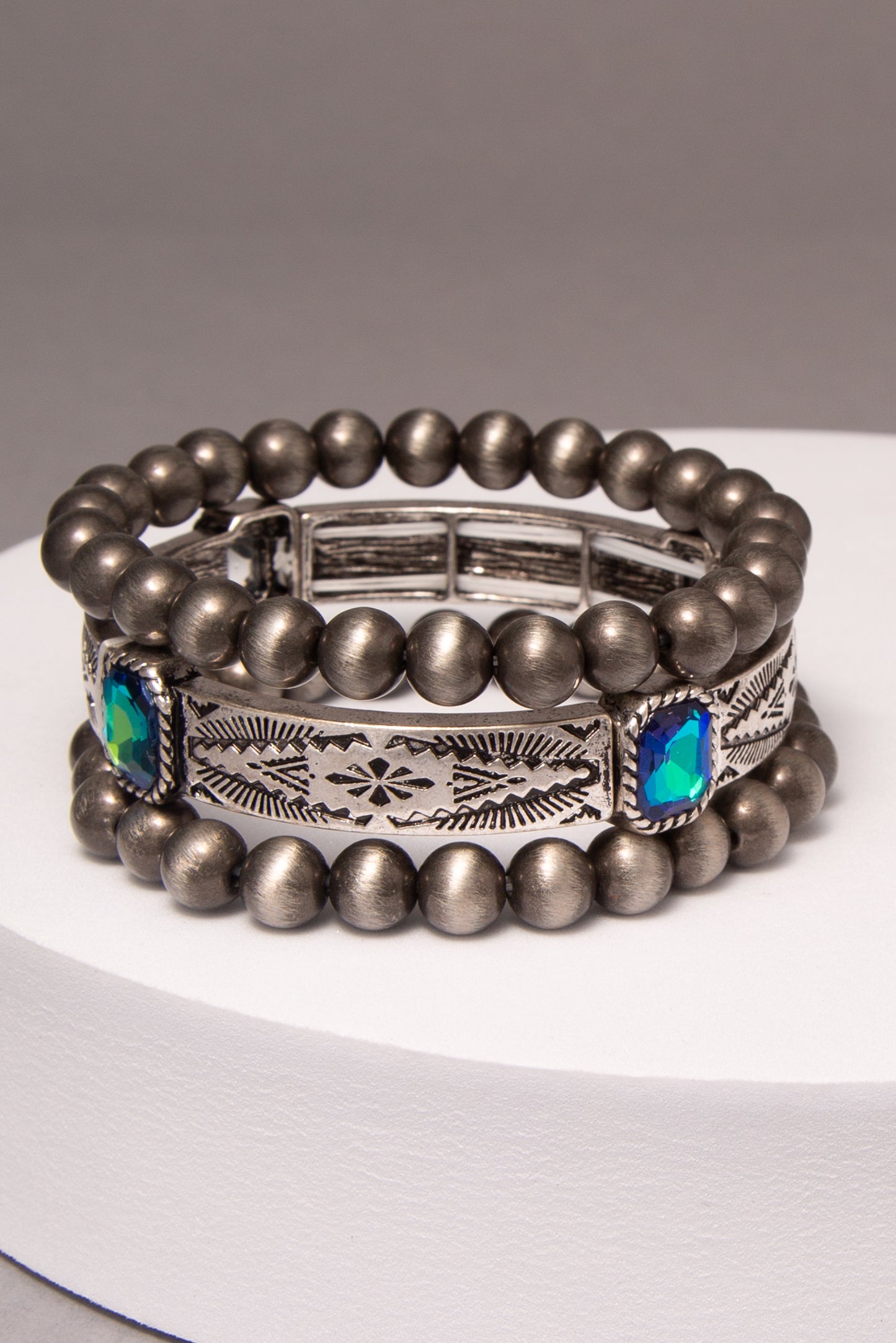 Avani Western Crystal Embellished 3 Piece Etched Bracelet Set