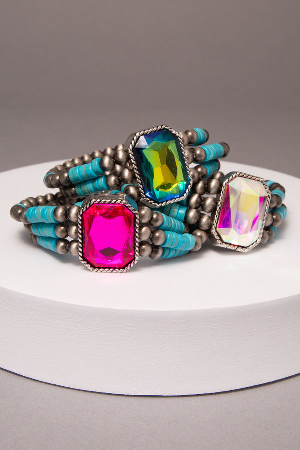 Maelynn Western Rhinestone Turquoise Embellished Beaded Bracelet
