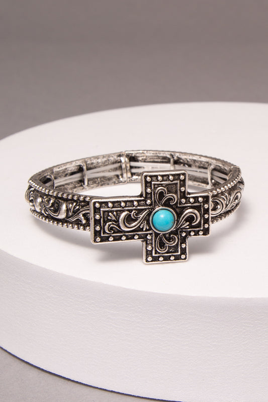 Mariella Filigree Western Turquoise Cross Stretch Bracelet