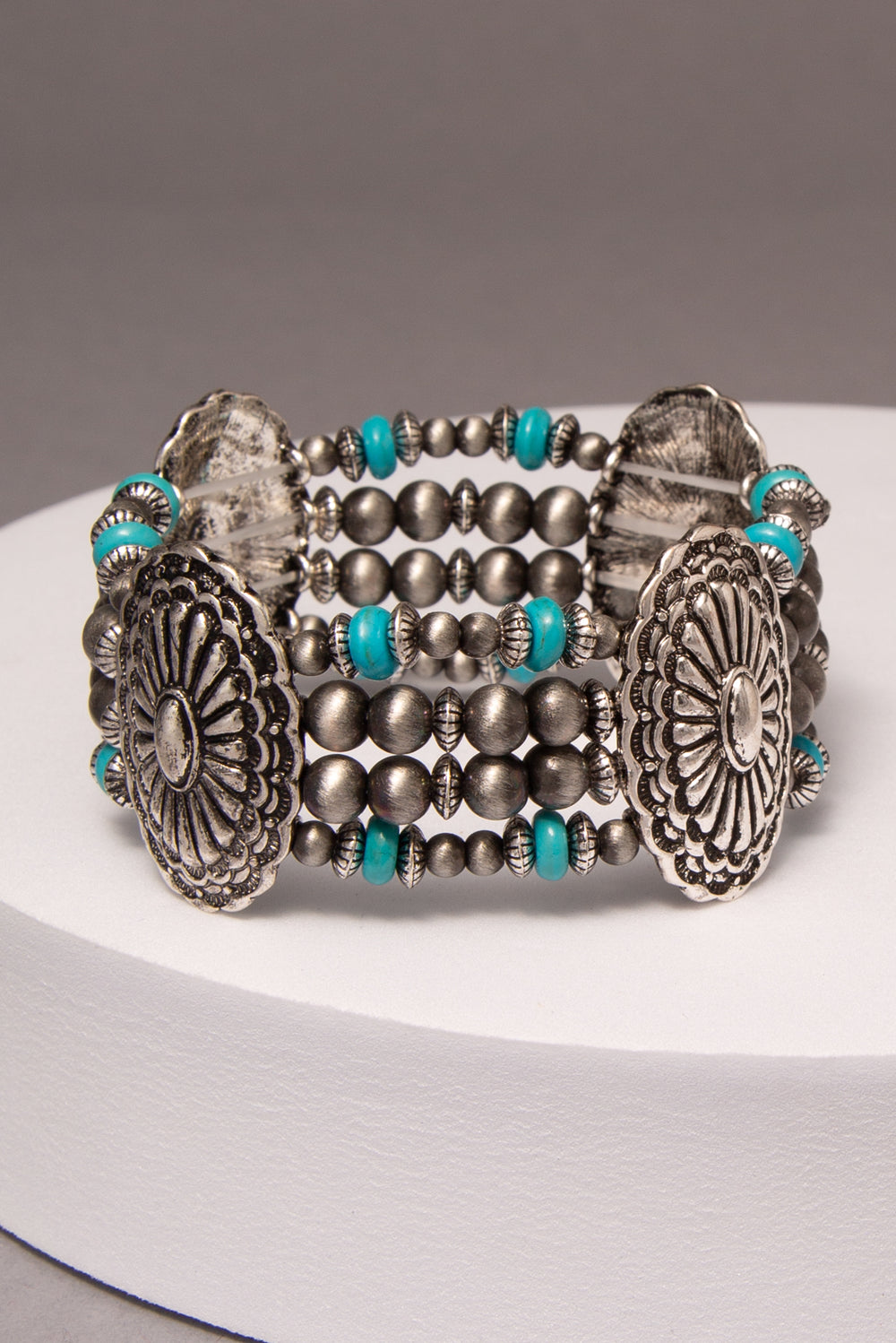 Akira Western Stretch Bracelet with Oval Rustic Concho and Beads