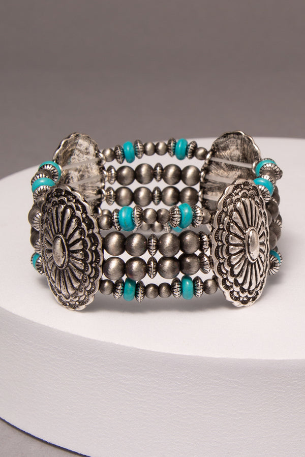 Akira Western Stretch Bracelet with Oval Rustic Concho and Beads