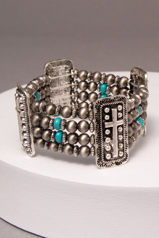 Clare Western Stretch Bracelet with Crosses and Turquoise Beads