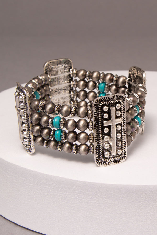 Clare Western Stretch Bracelet with Crosses and Turquoise Beads