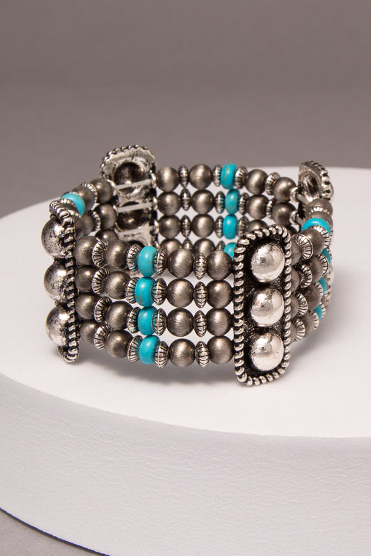 Riley Western Stretch Bracelet with Rounded Rectangle Bubble Concho