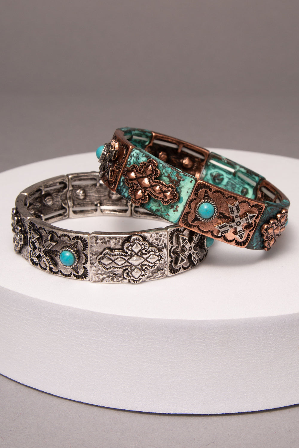 Willow Western Turquoise and Copper Cross Stretch Bracelet