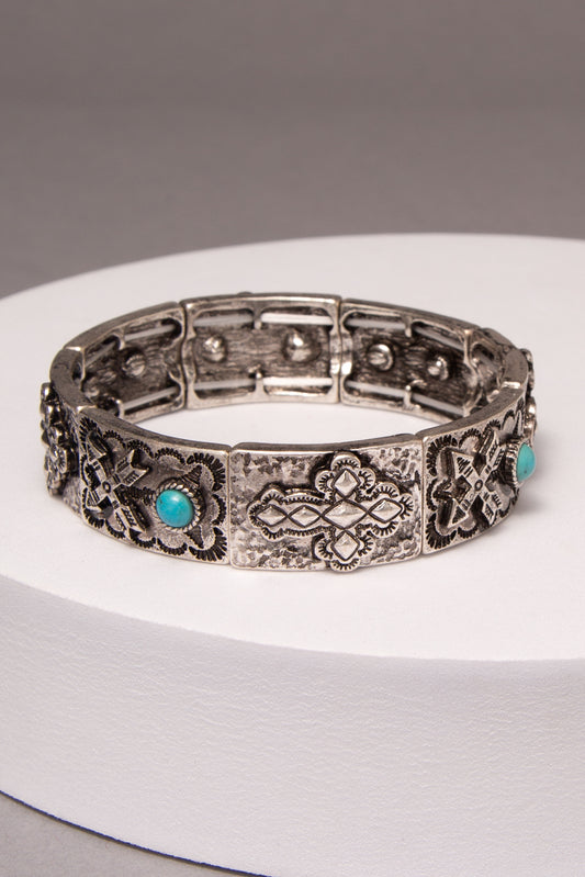 Willow Western Turquoise and Copper Cross Stretch Bracelet | Silver