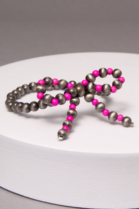 Lainey Western Beaded Stretch Bracelet with Center Bow Accent | Pink
