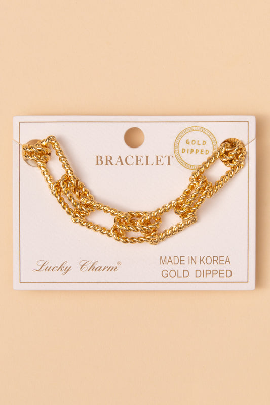Sofia Polished Rope Patterned Chain Link Bracelet | Gold