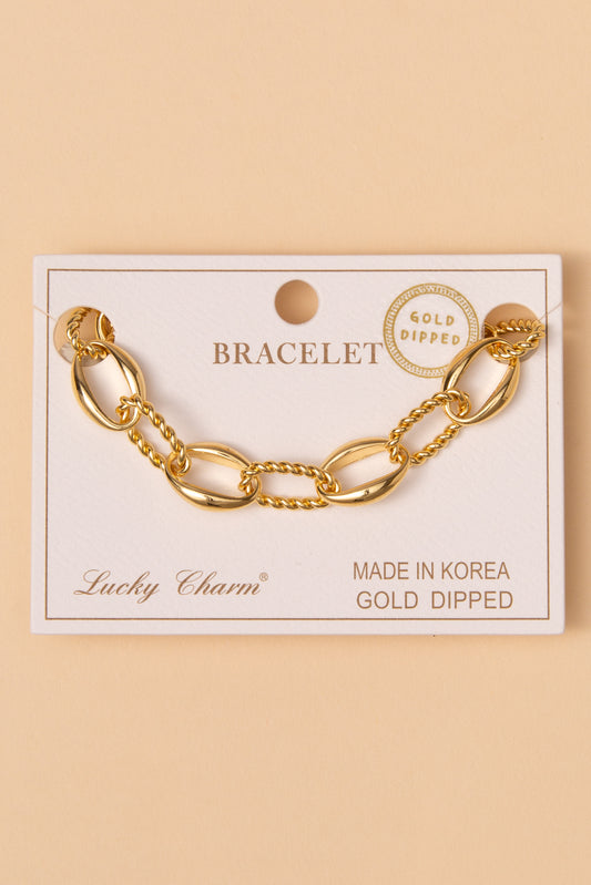 Camila Polished Multi-Textured Patterned Chain Link Bracelet | Gold