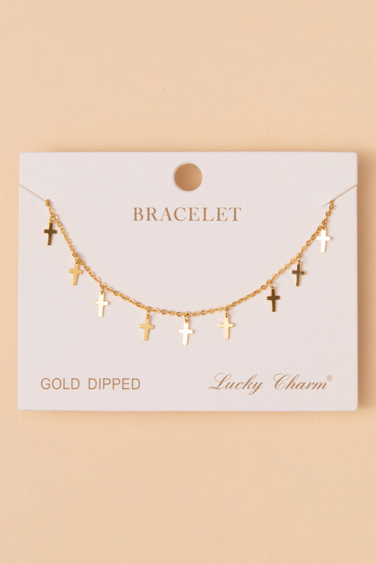 Ava Polished Cross Charm Bracelet | Gold