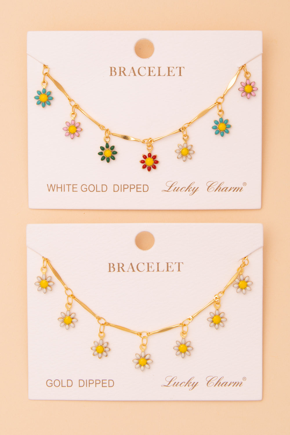 Cindy Polished Daisy Flower Charm Bracelet in Yellow Gold Plating