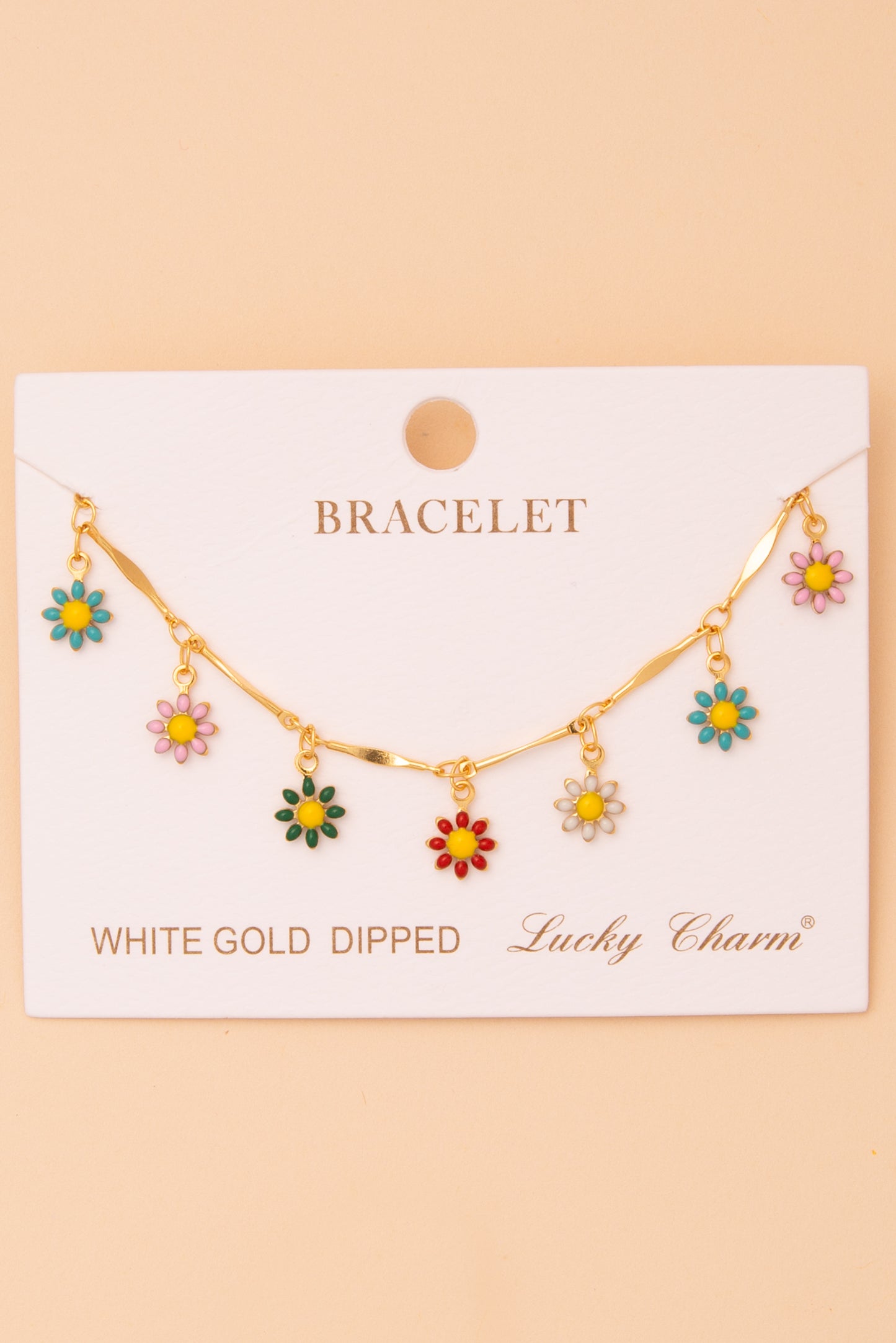 Cindy Polished Daisy Flower Charm Bracelet in Yellow Gold Plating
