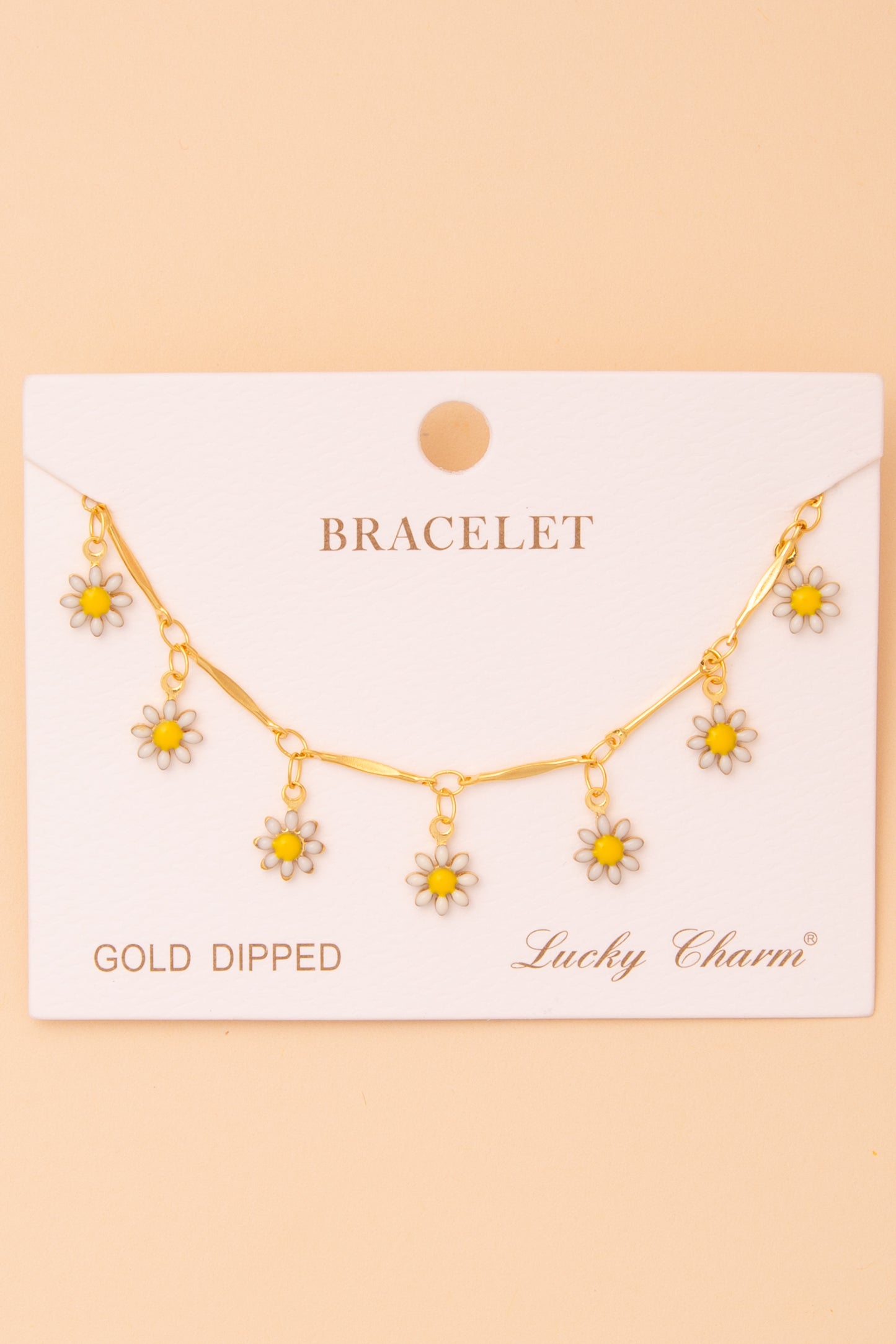 Cindy Polished Daisy Flower Charm Bracelet in Yellow Gold Plating