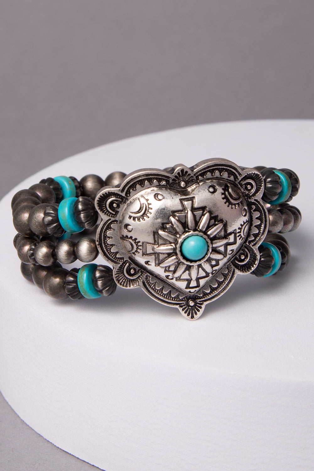 Harper Western Aztec Heart Crest Charm Beaded Multistrand Bracelet