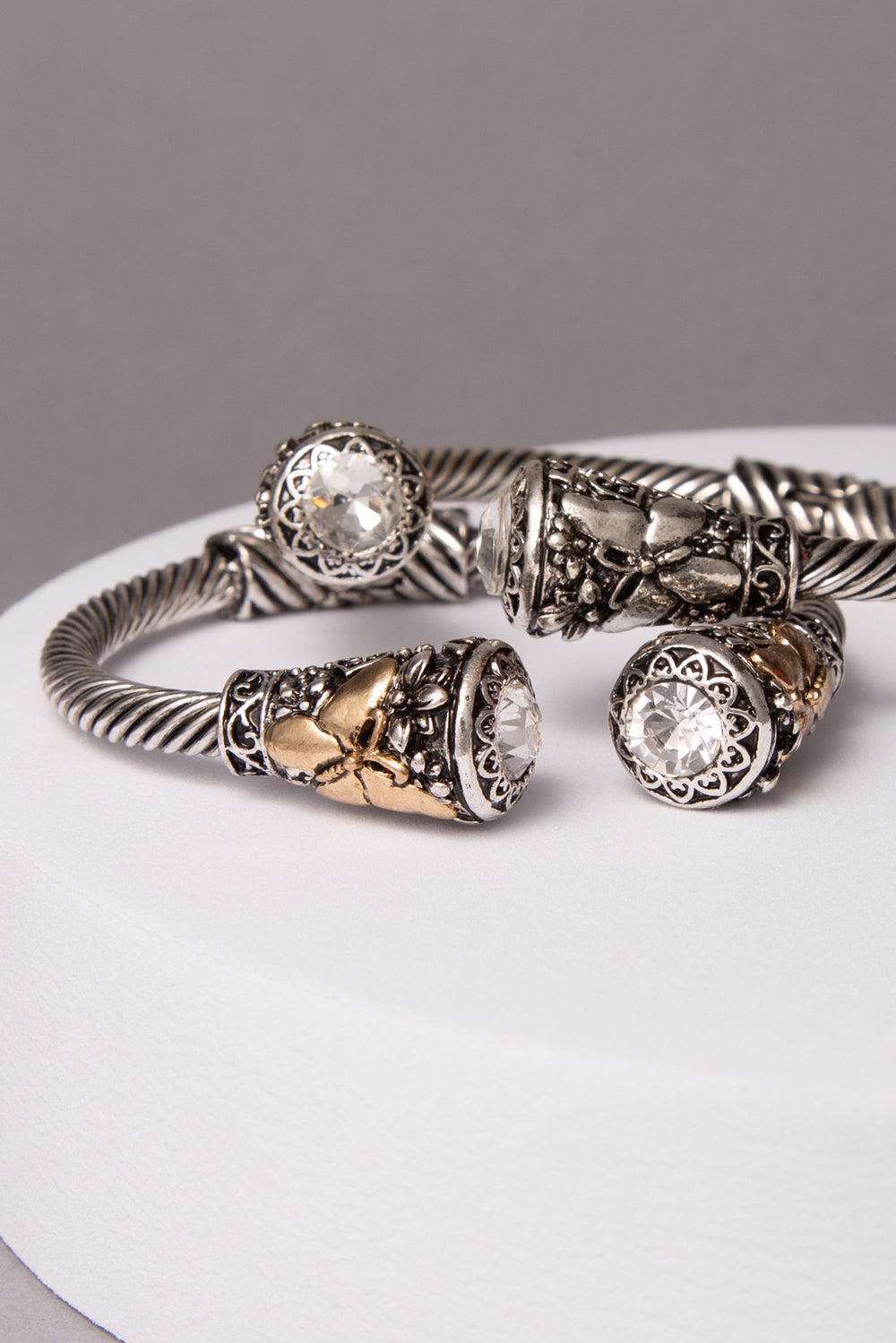 Mia Western Ribbed Bracelet with Bezel-Set Crystal