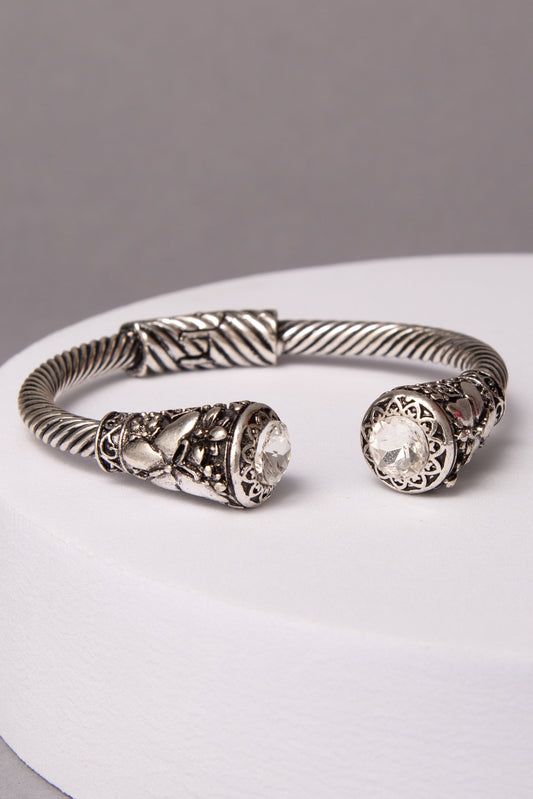 Mia Western Ribbed Bracelet with Bezel-Set Crystal | Silver