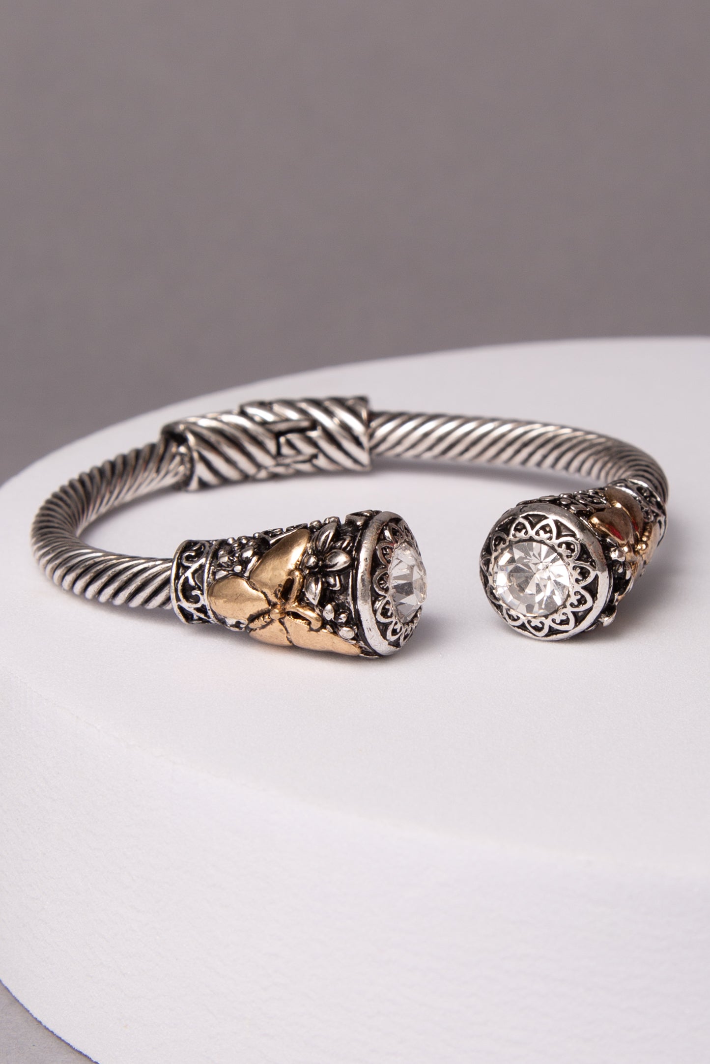 Mia Western Ribbed Bracelet with Bezel-Set Crystal